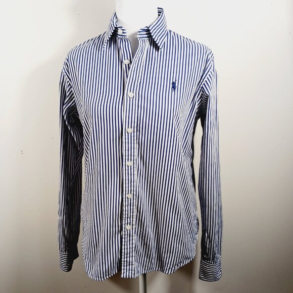 Ralph Lauren Slim Fit Navy & White Pin Stripe Shirt, Cotton , Size 10, Preppy - Picture 4 of 16